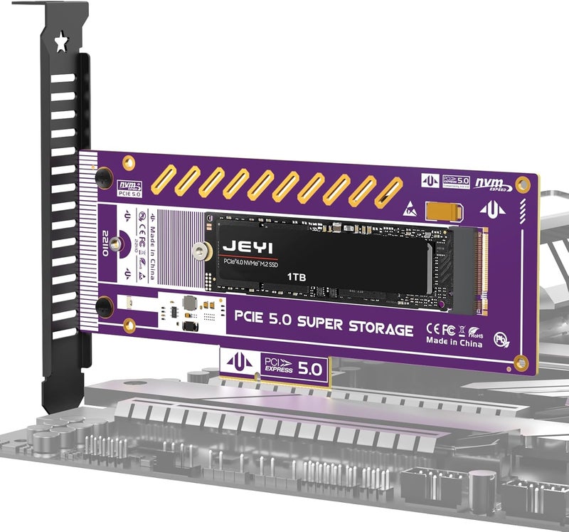 JEYI PCIe 5.0 4X to M.2 NVMe Adapter Card for Gen5 SSDs, 128Gbps PCIe 5.0 x4/x8/x16 Slot, High-Speed SSD Expansion Card for Gaming/Workstation PCs - Image 1
